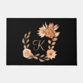 Monogrammed Black Brown and Peach Floral Deurmat (Voorkant)
