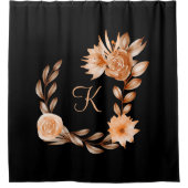 Monogrammed Black Brown and Peach Floral Douchegordijn (Voorkant)