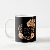 Monogrammed Black Brown and Peach Floral Koffiemok (Links)