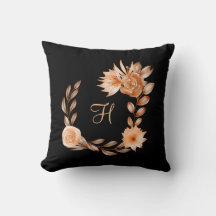 Monogrammed Black Brown and Peach Floral