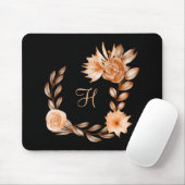 Monogrammed Black Brown and Peach Floral Muismat (Met muis)