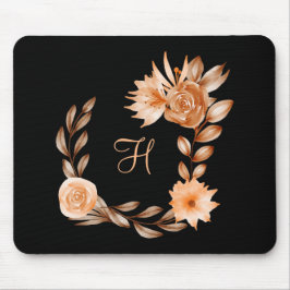 Monogrammed Black Brown and Peach Floral Muismat