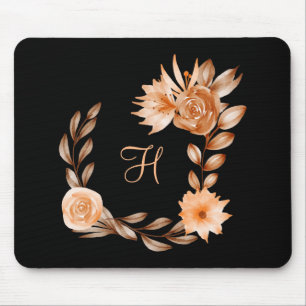 Monogrammed Black Brown and Peach Floral Muismat