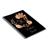 Monogrammed Black Brown and Peach Floral Notitieboek (Rechterzijde)