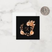 Monogrammed Black Brown and Peach Floral Notitiekaartje (Voorkant / Achterkant in situ)