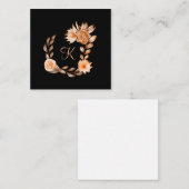 Monogrammed Black Brown and Peach Floral Notitiekaartje (Voorkant / Achterkant)