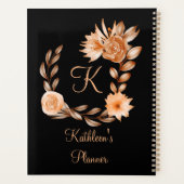 Monogrammed Black Brown and Peach Floral Planner (Achterkant)
