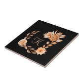 Monogrammed Black Brown and Peach Floral Tegeltje (Zijkant)