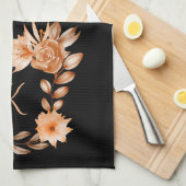 Monogrammed Black Brown and Peach Floral Theedoek (Quarter Fold)