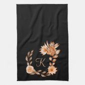 Monogrammed Black Brown and Peach Floral Theedoek (Verticaal)