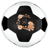 Monogrammed Black Brown and Peach Floral Voetbal (Gedraaid)