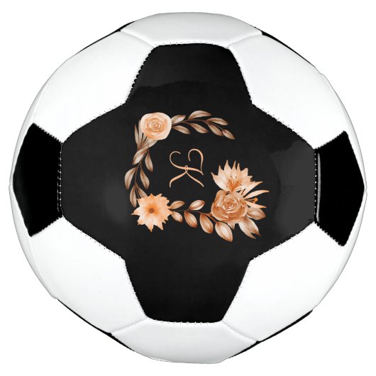Monogrammed Black Brown and Peach Floral Voetbal (Gedraaid)