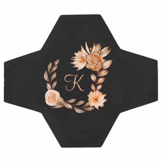 Monogrammed Black Brown and Peach Floral Voetbal (Enkel)