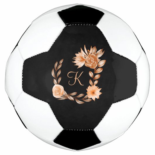 Monogrammed Black Brown and Peach Floral Voetbal (Voorkant)