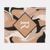 Monogrammed Black Brown Cream Marble Swirl Pattern Fleece Deken (Voorkant (Horizontaal))