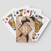 Monogrammed Black Brown Cream Marble Swirl Pattern Pokerkaarten (Achterkant)