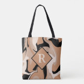 Monogrammed Black Brown Cream Marble Swirl Pattern Tote Bag (Achterkant)