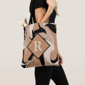 Monogrammed Black Brown Cream Marble Swirl Pattern Tote Bag (Dichtbij)