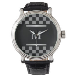 Monogrammed Black Checkered Horloge