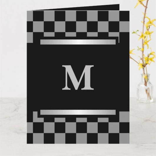 Monogrammed Black Checkered Kaart (Gele Bloem)