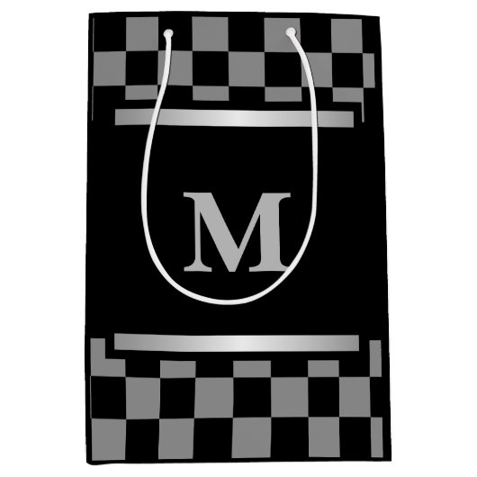 Monogrammed Black Checkered Medium Cadeauzakje (Voorkant)