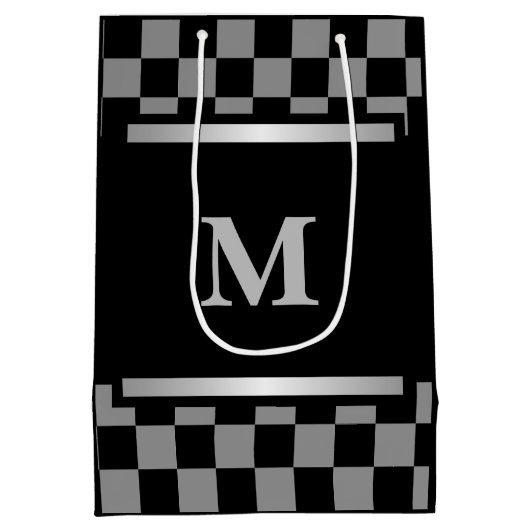 Monogrammed Black Checkered Medium Cadeauzakje (Achterkant)