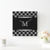 Monogrammed Black Checkered Vierkante Klok (Huis)