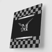 Monogrammed Black Checkered Vierkante Klok (Hoek)