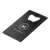 Monogrammed Black Creditkaart Flessenopener (Voorkant Gekanteld)