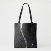 Monogrammed Black Damast Wave Stripes Tote Bag (Voorkant)