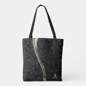 Monogrammed Black Damast Wave Stripes Tote Bag (Achterkant)