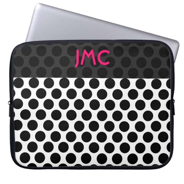 Monogrammed Black Dottie Laptop Sleeve (Voorkant)