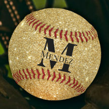 Monogrammed Black en 14K Gold Glitter Baseball