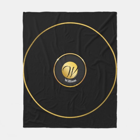 Monogrammed Black en Gold Fleece Deken (Voorkant)