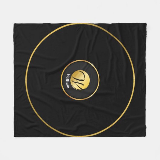Monogrammed Black en Gold Fleece Deken (Voorkant (Horizontaal))