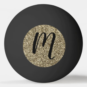 Monogrammed Black en Gold Glitter Elegant Pingpongbal