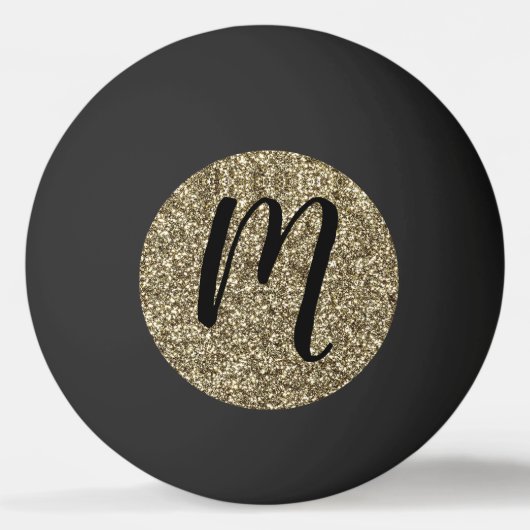 Monogrammed Black en Gold Glitter Elegant Pingpongbal (Achterkant)