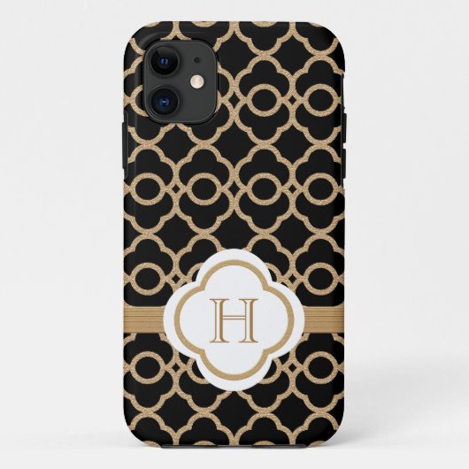 Monogrammed Black en Gold Moroccan Case-Mate iPhone Case (Achterkant)