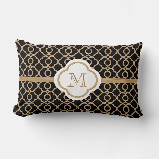 Monogrammed Black en Gold Moroccan Kussen (Voorkant)