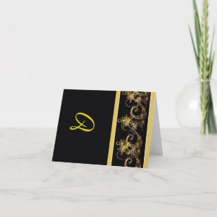 Monogrammed Black en Gold Notecards Bedankkaart