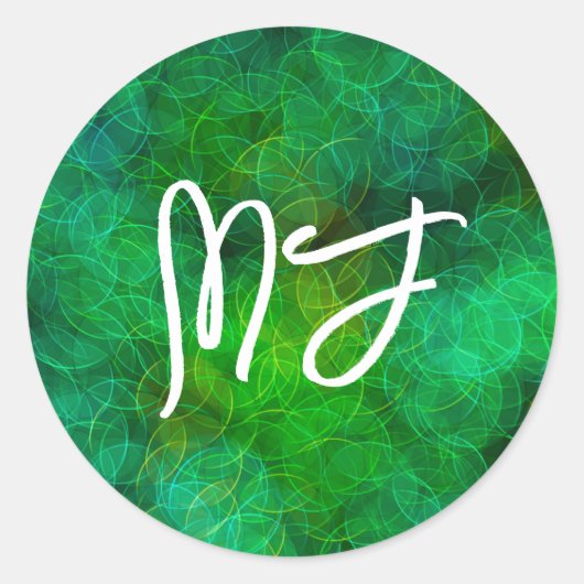 Monogrammed Black en Green Bokeh Ronde Sticker (Voorkant)
