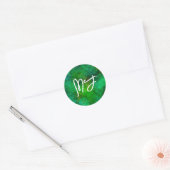 Monogrammed Black en Green Bokeh Ronde Sticker (Envelop)