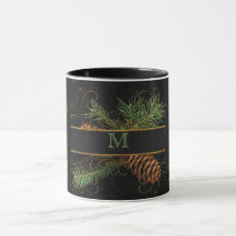 Monogrammed Black en Pine Cone Woodland Theme