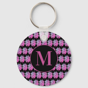 Monogrammed Black en Roze Four Leaf Clovers Sleutelhanger