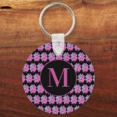Monogrammed Black en Roze Four Leaf Clovers Sleutelhanger (Voorkant)
