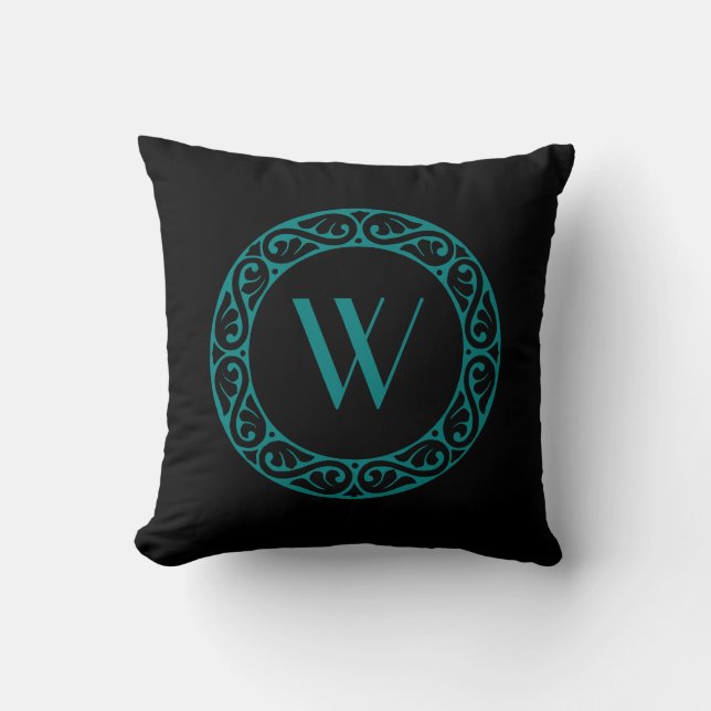 Monogrammed Black en Turquoise Celtic Knot Ring Kussen (Voorkant)