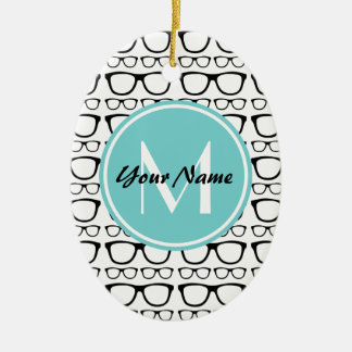 Monogrammed Black Glasses Aqua Persoonlijke naam Keramisch Ornament