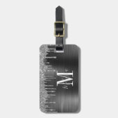 Monogrammed Black Glitter Drip Metal Bagagelabel (Voorkant verticaal)