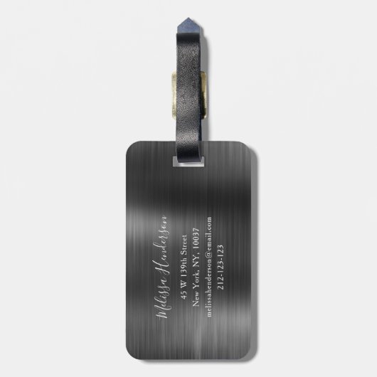 Monogrammed Black Glitter Drip Metal Bagagelabel (Achterkant verticaal)