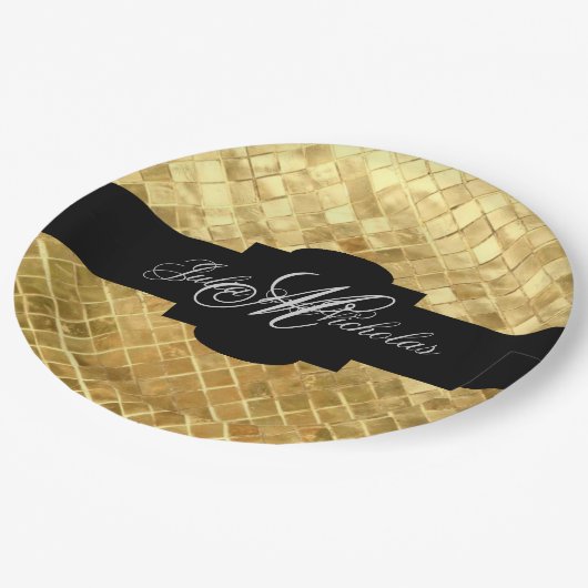 Monogrammed Black & Gold 50e Jubileum Papieren Bordje (Gekanteld)
